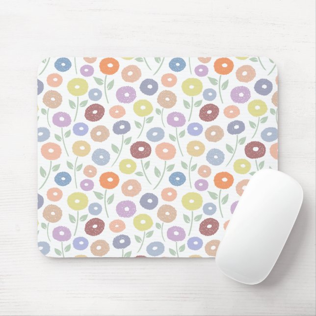 Tapis De Souris Motif de fleurs floues Pastels sur fond blanc (Avec souris)
