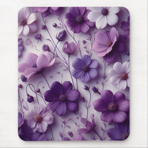 Tapis De Souris Motif de fleurs violettes sur un Arrière - plan bl