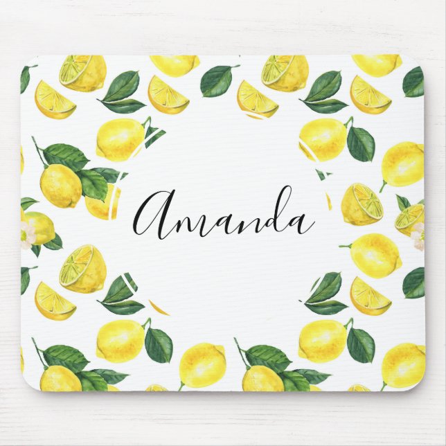 Tapis De Souris Motif de fruits à l'aquarelle des citrons jaunes (Devant)
