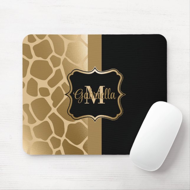 Tapis De Souris Motif de girafe noire et dorée (Avec souris)