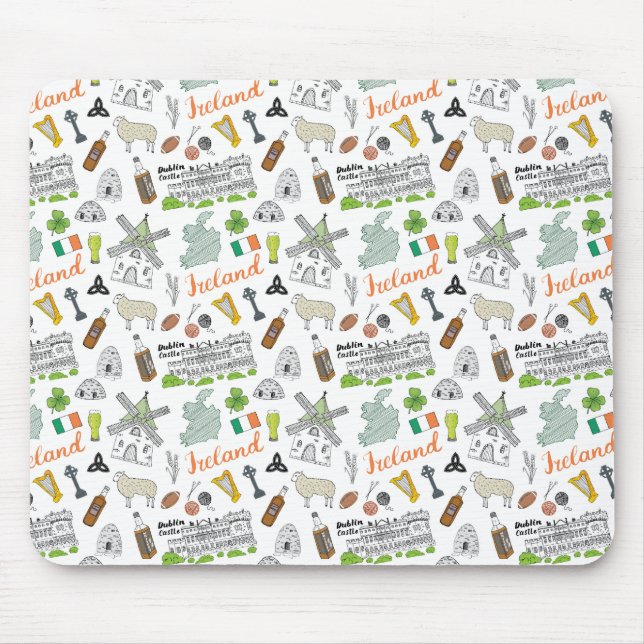 Tapis De Souris Motif de griffonnage de croquis de l'Irlande (Devant)