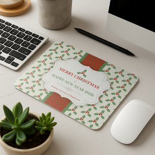 Tapis De Souris Motif de houx de Noël Houx vert Baies rouges