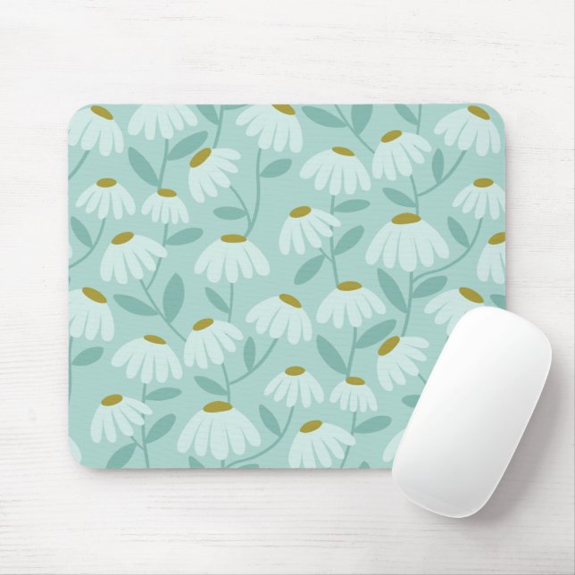 Tapis De Souris Motif de marguerites florales bleu sarcelle et ver (Avec souris)