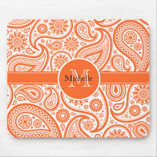 Tapis De Souris Motif de monogramme de Paisley Floral Orange