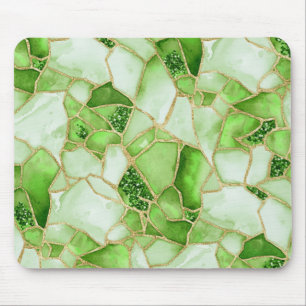 Tapis De Souris Motif de mosaïque en verre de mer aquarelle or ver