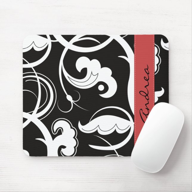Tapis De Souris Motif de perles, noir et blanc, votre nom (Avec souris)
