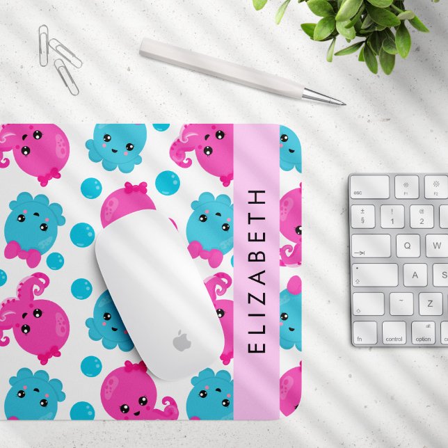 Tapis De Souris Motif de pieuvre, Pieuvre mignonne, Mer, Votre Nom (Créateur téléchargé)