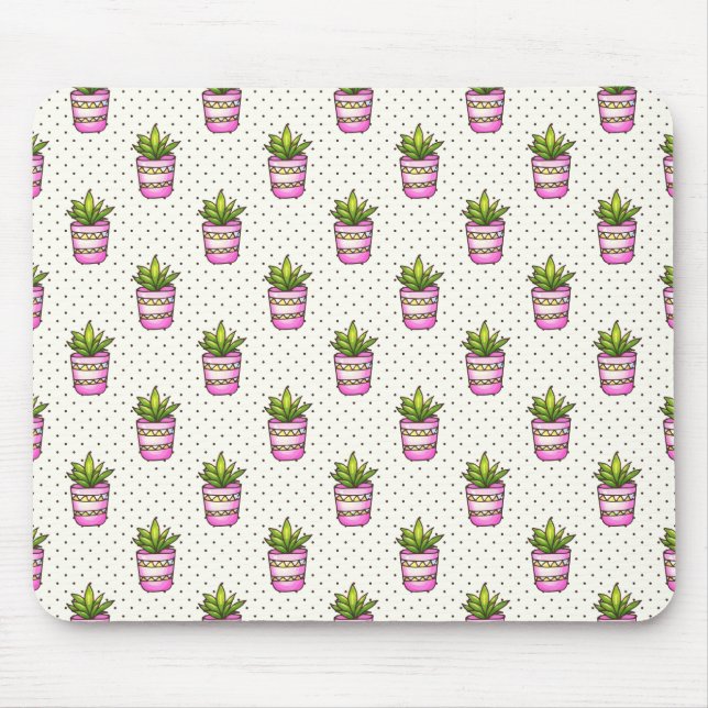 Tapis De Souris Motif de point Polka Succulent Aquarelle (Devant)