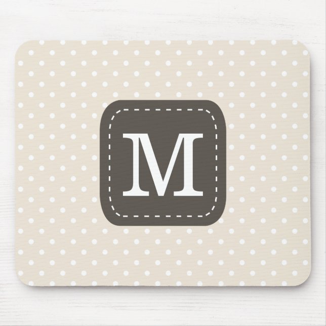 Tapis De Souris Motif de pois de Beig avec le monogramme (Devant)