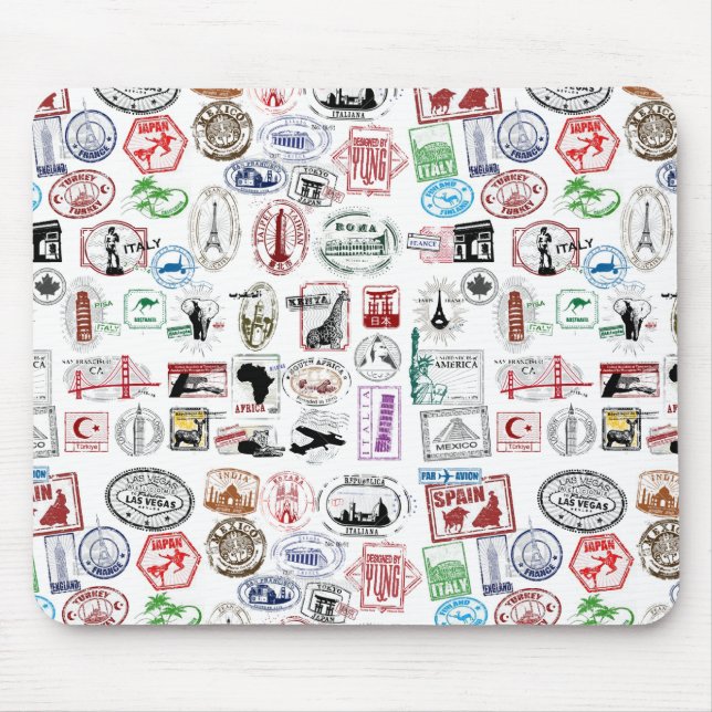 Tapis De Souris Motif de timbres de voyage (Devant)