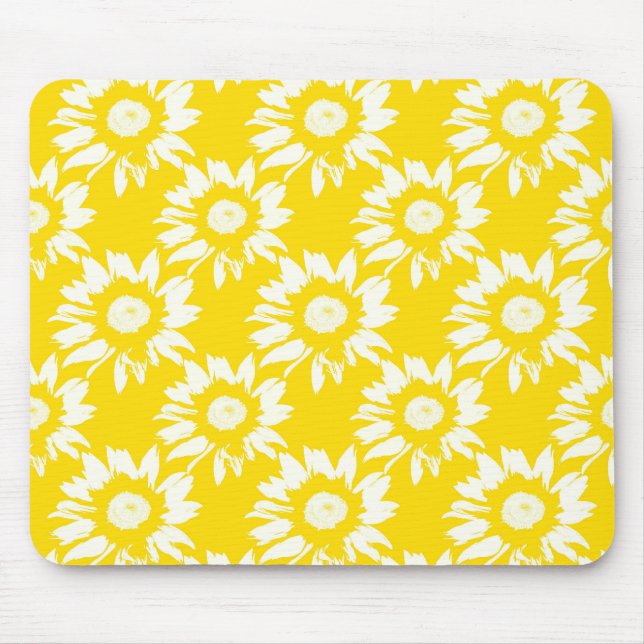 Tapis De Souris Motif de tournesol jaune et blanc (Devant)