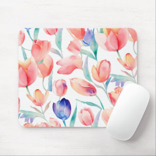 Tapis De Souris Motif de tulipes d'aquarelle Mousepad