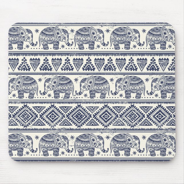Tapis De Souris Motif d'éléphant ethnique bleu (Devant)
