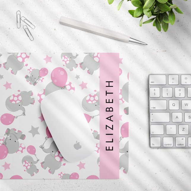 Tapis De Souris Motif D'Eléphants, Eléphants Mignons, Votre Nom (Créateur téléchargé)