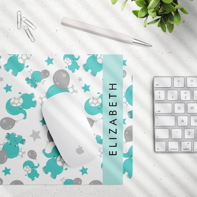 Tapis De Souris Motif Des Eléphants Bleus, Étoiles, Votre Nom (Créateur téléchargé)