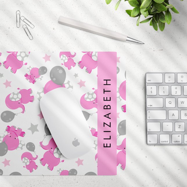 Tapis De Souris Motif Des Eléphants Roses, Étoiles, Votre Nom (Créateur téléchargé)