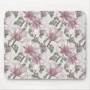 Tapis De Souris Motif des fleurs d'hibiscus roses rousses