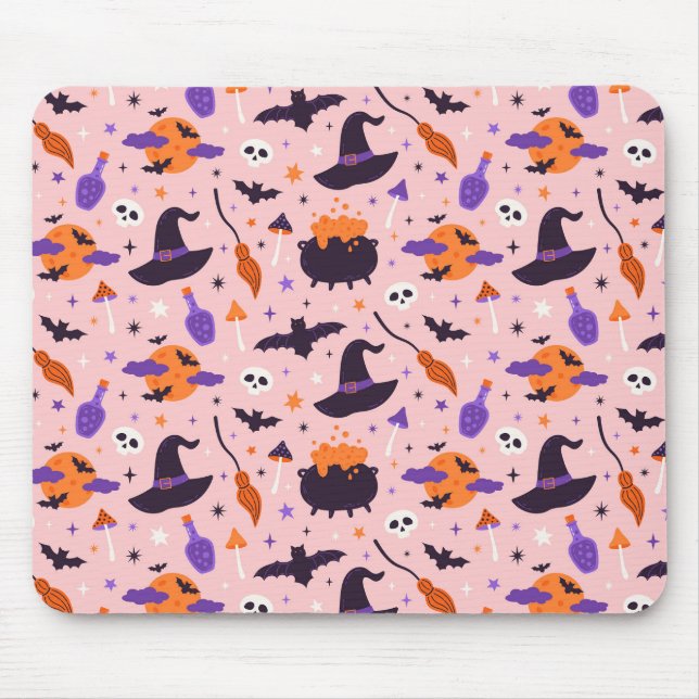 Tapis De Souris Motif d'Halloween mou et rose (Devant)