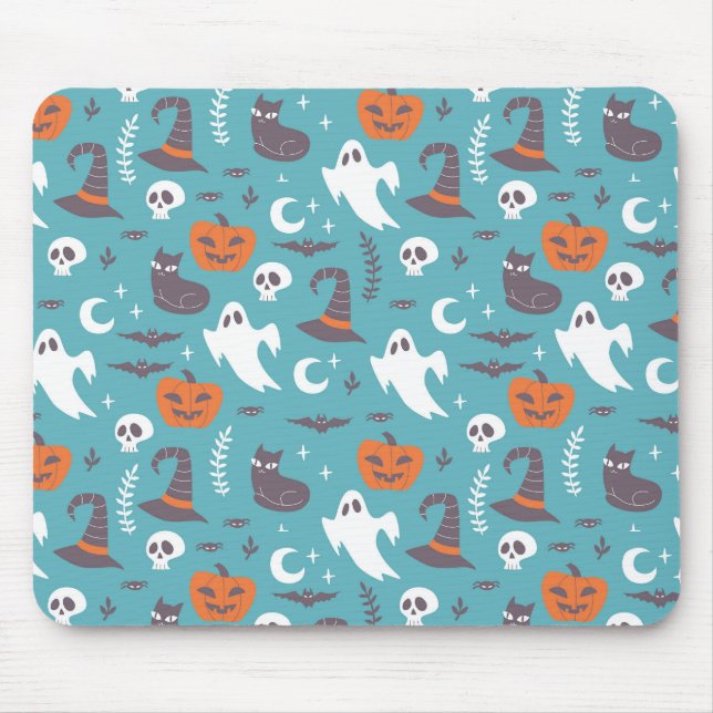 Tapis De Souris Motif d'Halloween Turquoise amusant (Devant)