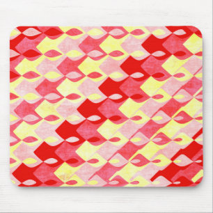 Tapis De Souris Motif diamant géométrique rétro rouge, rose et jau