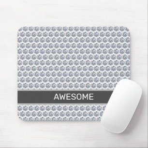 Tapis De Souris Motif diamant/mosaïque fractale en argent et blanc