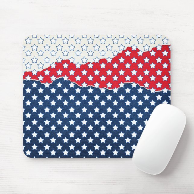 Tapis De Souris Motif du drapeau américain Red White & Blue Stars (Avec souris)