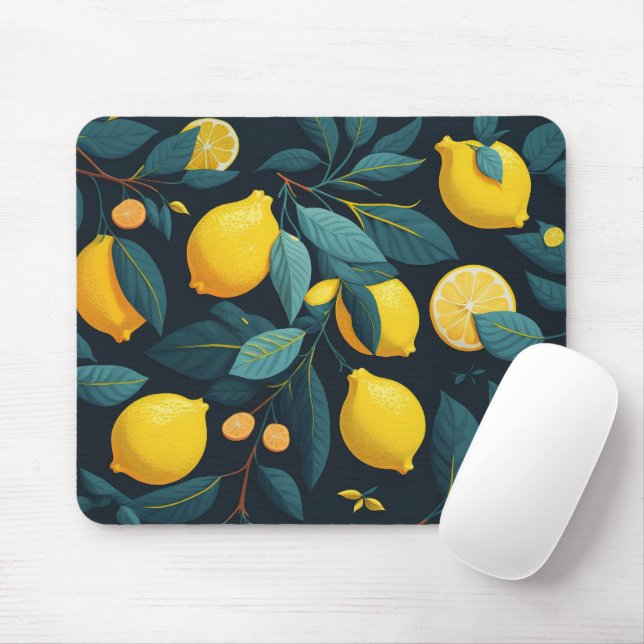Tapis De Souris Motif du jardin de citron. Agrumes tropicaux jaune (Avec souris)