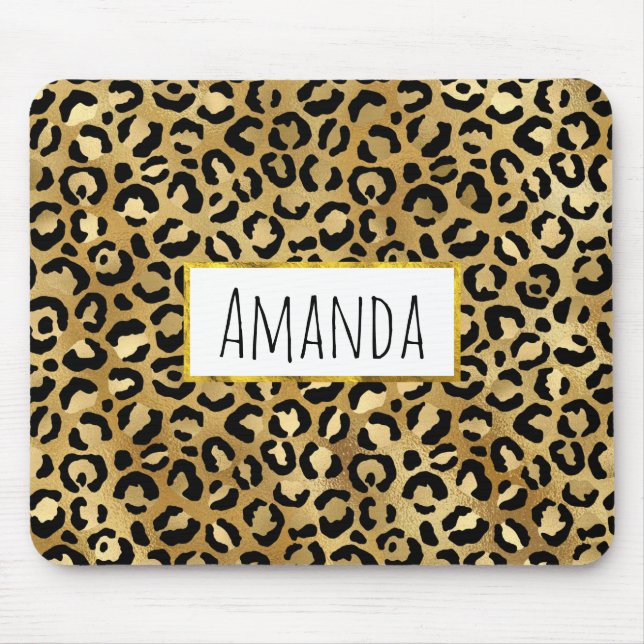 Tapis De Souris Motif Empreinte de léopard en or et noir (Devant)