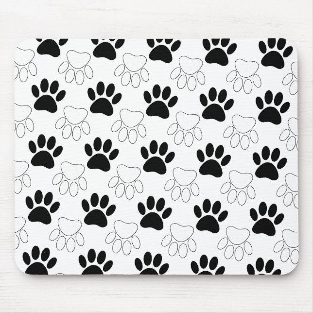 Tapis De Souris Motif Empreinte de patte de chien noir et blanc (Devant)