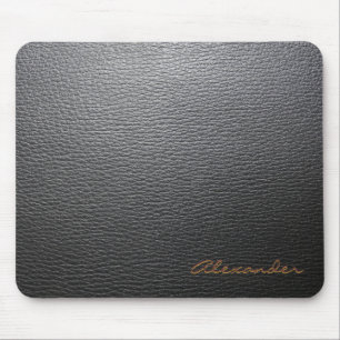 Tapis De Souris Motif en cuir noir - Monogramme personnalisé