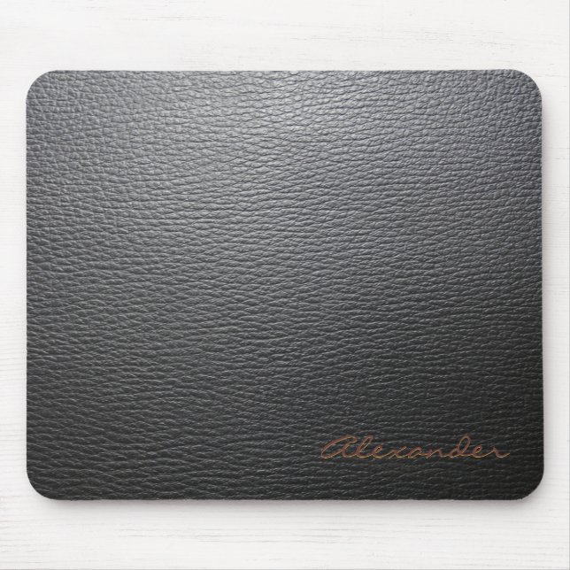 Tapis De Souris Motif en cuir noir - Monogramme personnalisé (Devant)