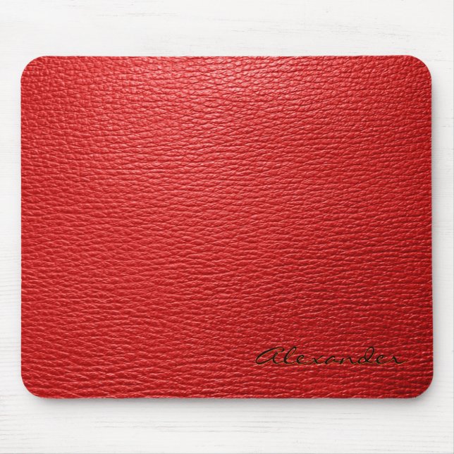 Tapis De Souris Motif en cuir rouge - Monogramme personnalisé (Devant)