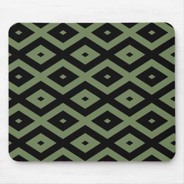 Tapis De Souris Motif en diamant vert olive et noir (Devant)