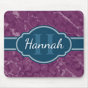 Tapis De Souris Motif en marbre violet Turquoise Monogramme