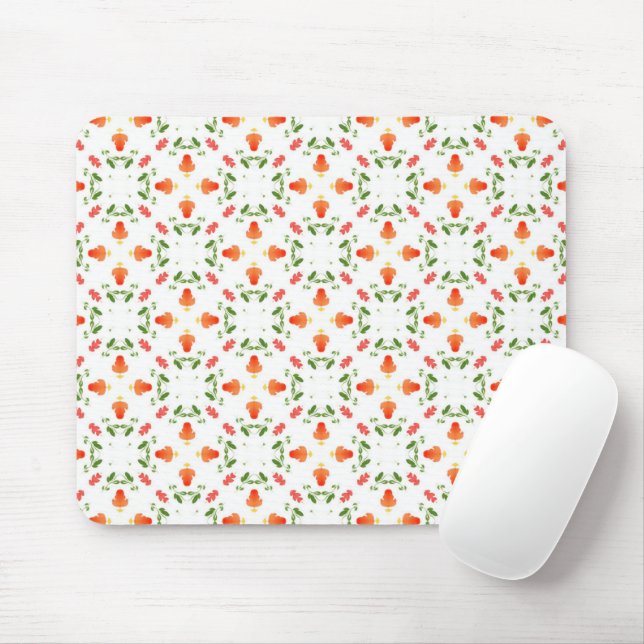 Tapis De Souris Motif feuille  aux fleurs orange (Avec souris)