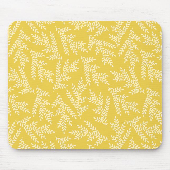 Tapis De Souris Motif Feuille moderne de moutarde jaune (Devant)
