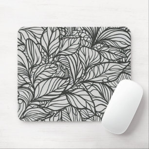 Tapis De Souris Motif Feuille noir et blanc