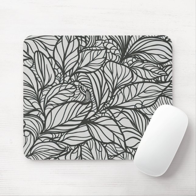 Tapis De Souris Motif Feuille noir et blanc (Avec souris)