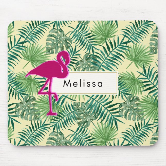Tapis De Souris Motif Feuille tropical et Flamant rose rose person (Devant)