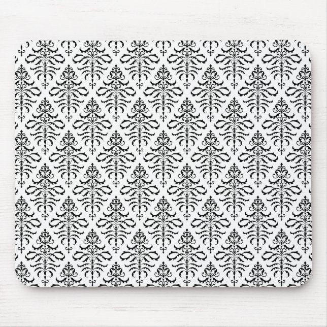 Tapis De Souris Motif feuillu de répétition de damassé - noir sur (Devant)