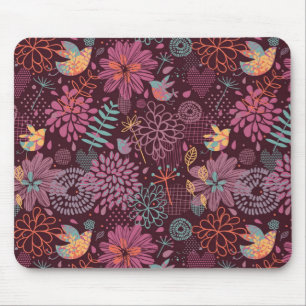 Tapis De Souris Motif floral abstrait avec des oiseaux