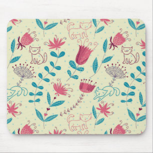 Tapis De Souris Motif floral avec des chats de bande dessinée