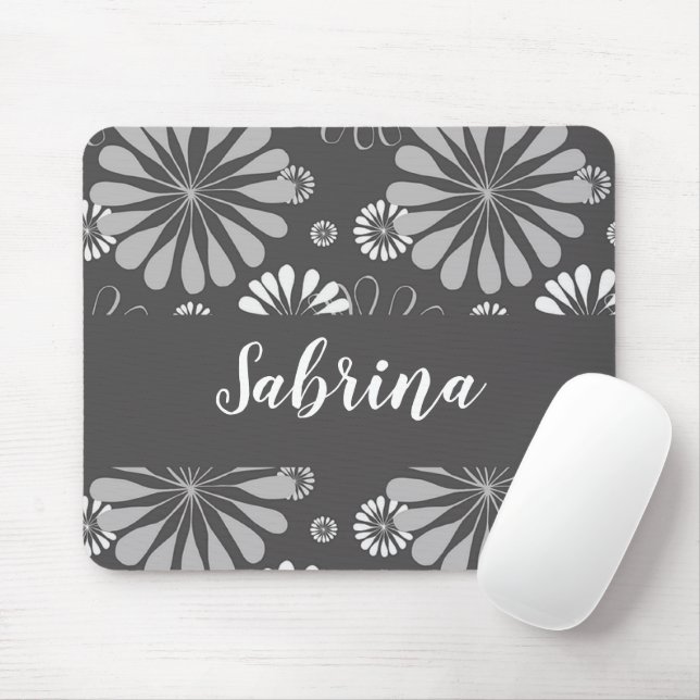 Tapis De Souris Motif floral blanc et gris (Avec souris)