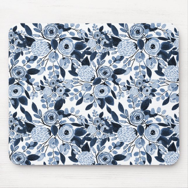 Tapis De Souris Motif floral bleu marine Pastel (Devant)