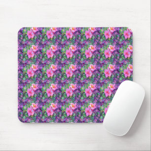 Tapis De Souris Motif floral botanique violet et rose 