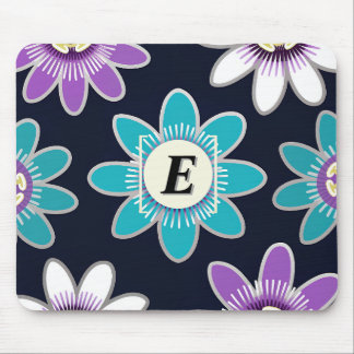 Tapis De Souris Motif floral de la passion du monogramme personnal