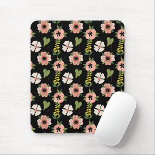 Tapis De Souris Motif floral élégant sur fond noir Botanique chi