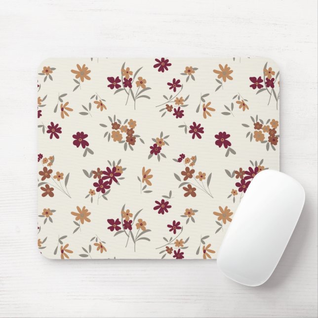 Tapis De Souris Motif Floral Gris Or Maroon Ditsy (Avec souris)