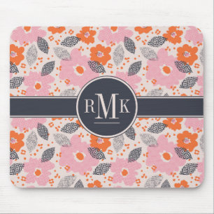 Tapis De Souris Motif floral mignon du monogramme   rétro