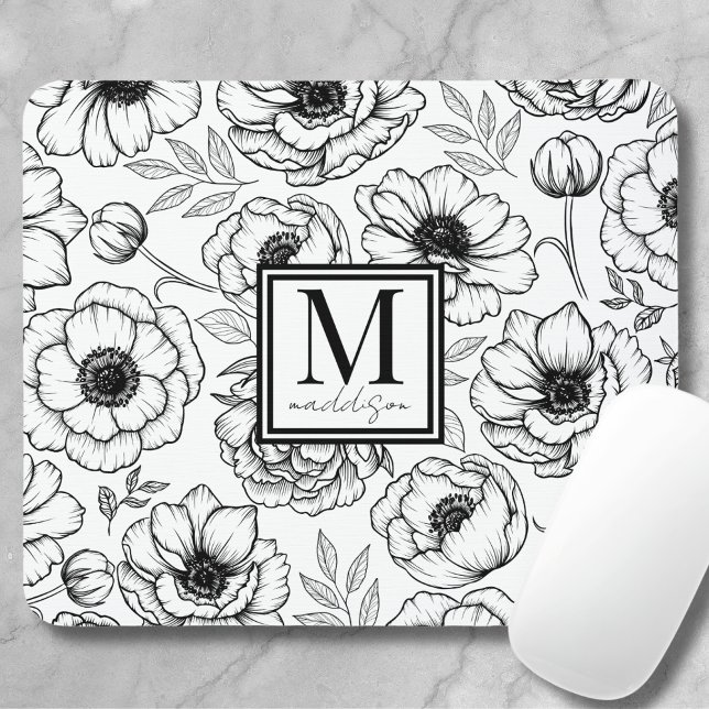 Tapis De Souris Motif floral Monogramme féminin personnalisé (Personalized Feminine Floral Pattern Mouse Pad)